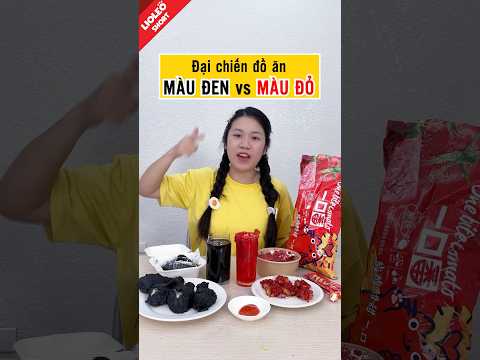 Đại chiến đồ ăn MÀU ĐEN vs MÀU ĐỎ- Gà rán bóng đêm cay tê  #Shorts #lioleo