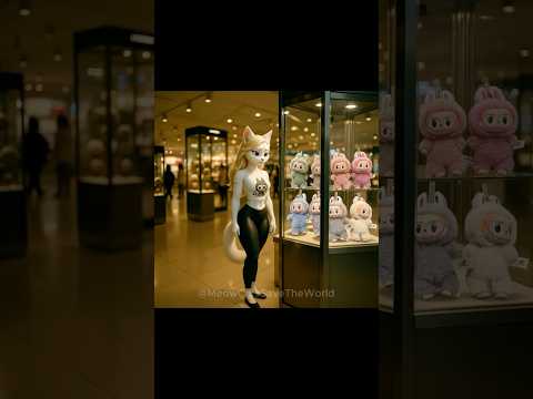 A cat desperate to get her Labubu doll! 🌃🐱