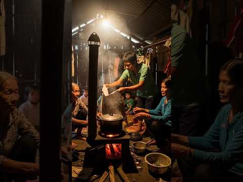 Người dân vùng quê nghèo ngồi bên bếp củi hong quần áo sau mưa lũ 2025