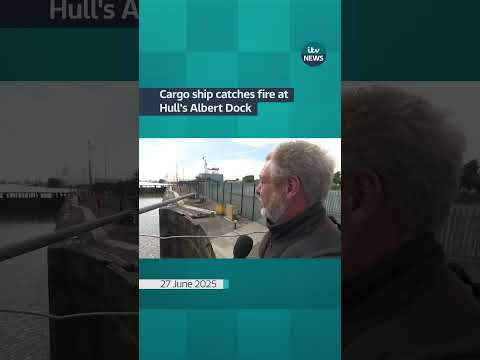 Cargo ship catches fire at Hull's Albert Dock #itvnews