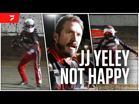 JJ Yeley Throws Steering Wheel TWICE After Turkey Night Grand Prix Crash + Reaction - dirt track racing video image