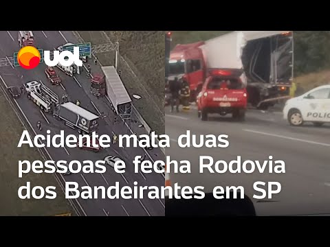 Bandeirantes: acidente entre caminhões e carro deixa mortos e bloqueia faixas na rodovia; veja vídeo