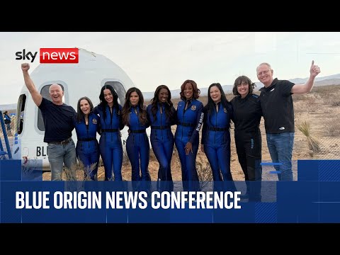 Katy Perry and all-female crew of Blue Origin space flight speak to media after returning to Earth