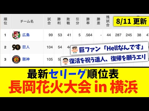 【8月11日】最新セリーグ順位表 〜長岡花火大会 in 横浜〜