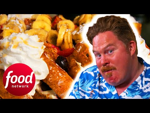 Casey Webb Bites Into A Mountain Of French Toast In The “Go Bananas” Challenge | Man v Food
