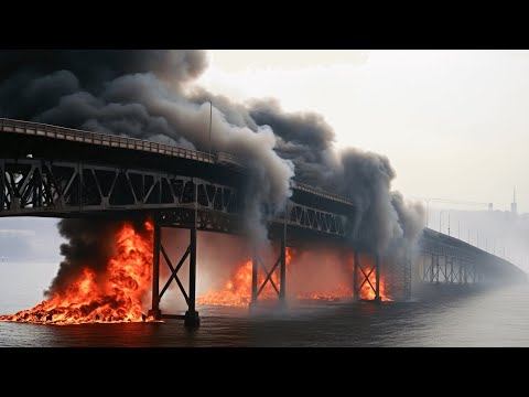 MASSIVE BLOW! A Russian logistics convoy was destroyed by Ukrainian missiles at the Crimean Bridge!