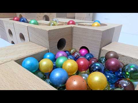 Marble Run ASMR ☆ Cuboro wooden blocks. Two route courses