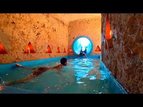 100Days Building Underground House with Swimming Pool And Decoration Underground Room