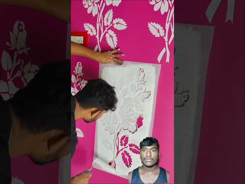 New golap wall staincil design painting bedroom #wallpaiting #viral #shortvideo #trending #wallart