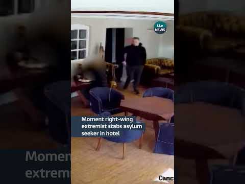 Moment right-wing extremist stabs asylum seeker in hotel #itvnews #shorts