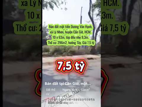 Bán đất 630m2 mặt tiền đường Dương Văn Hạnh, xã Lý Nhơn, huyện Cần Giờ, HCM. Ngang 10 và dài 63m