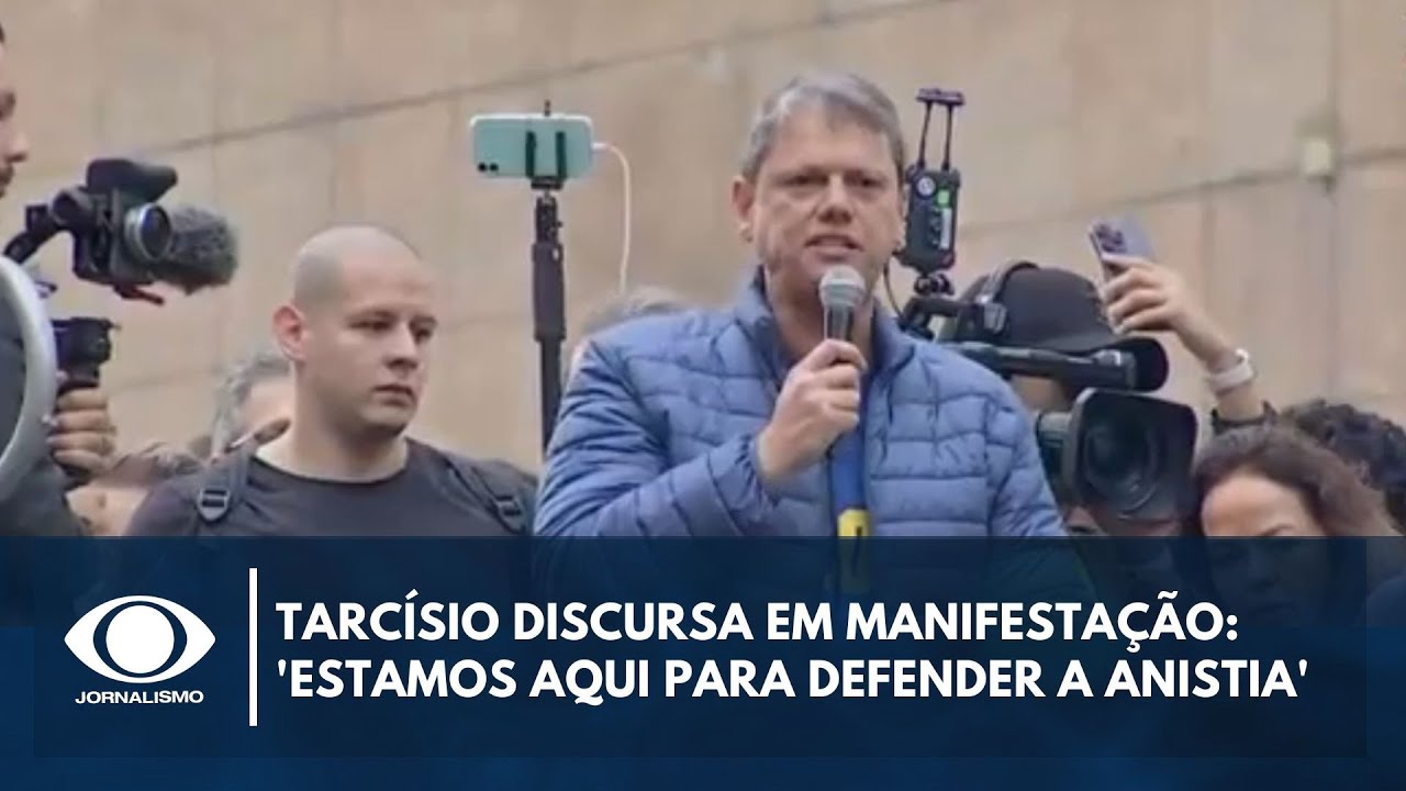 Tarcísio de Freitas discursa em manifestação na Av Paulista Estamos aqui para defender a anistia
