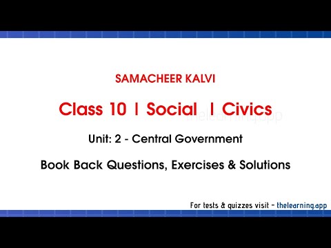 Central Government BookBack Exercises & Answers | Class 10 | Social | Civics unit2 | Samacheer Kalvi