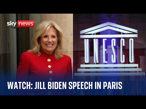 US First Lady Jill Biden delivers speech with UNESCO chief