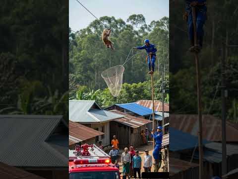 Villagers and Firefighters Save Monkey from Power Lines!
