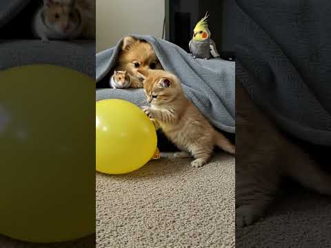 Kitten’s balloon fun makes friends a little nervous 🐾🎈😅