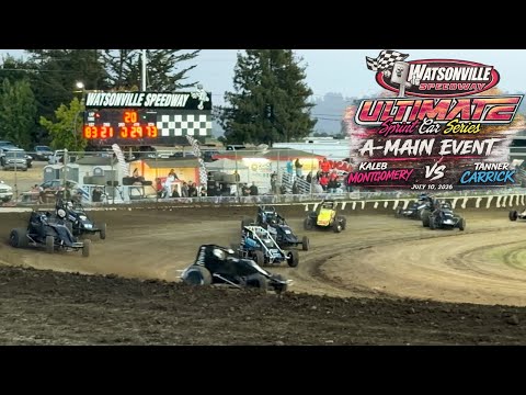 Ultimate Sprint Car Series A-Main | Watsonville Speedway | Kaleb Montgomery vs Tanner Carrick - dirt track racing video image