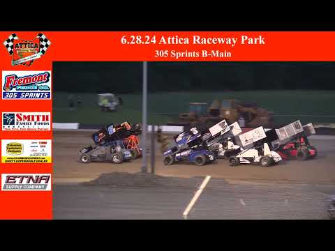 6.28.24 Attica Raceway Park 305 Sprints B-Main - dirt track racing video image