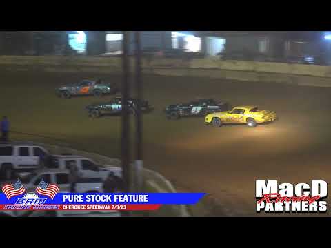 Pure Stock Feature - Cherokee Speedway 7/3/23 - dirt track racing video image