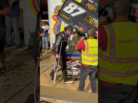🏁 Injured foot and all, Aaron Reutzel wins Friday at @officialportroyal! #Kubota #HighLimitRacing - dirt track racing video image