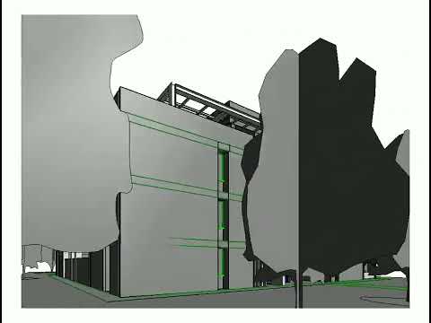 Progetto di Edificio Residenziale a Corte. Italia 2017. Vista animata dal Piano Terra.