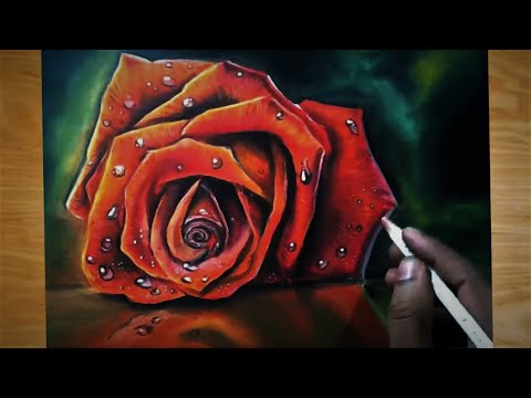 #Oil Pastel Technique #4 – Rose with water droplets #oilpastel #vikashkumarnift