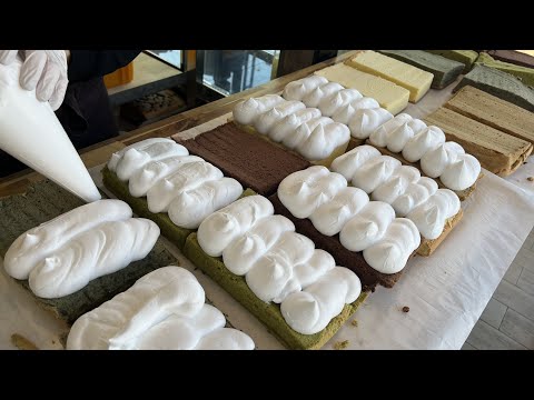 대왕 카스테라에 진심인 가족! 생크림 폭탄 맞은 6가지 맛 대만 카스테라 Fresh cream bomb! giant souffle cake - Korean street food