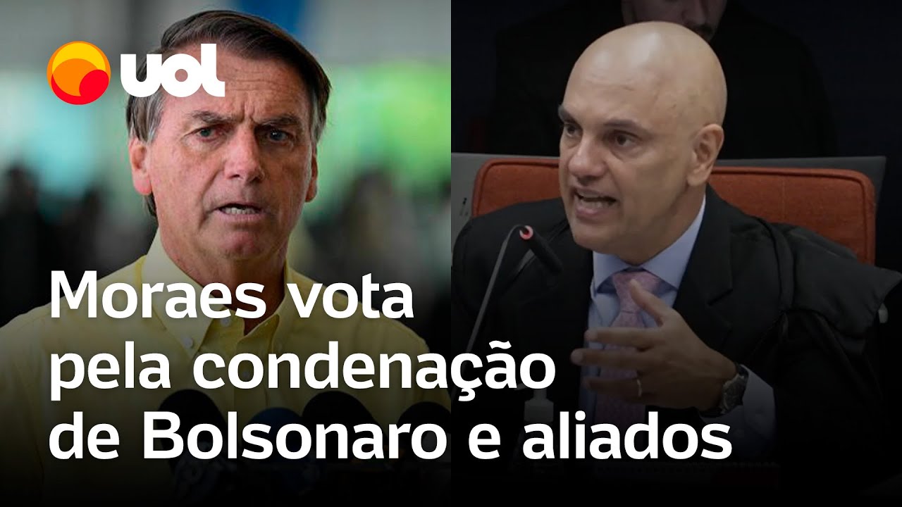 Moraes vota pela condenação de Bolsonaro e mais 7 por tentativa de golpe de Estado assista