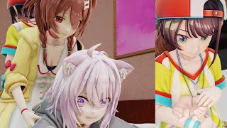 【くすぐり】hololive Oozora Subaru and Nekomata Okayu and Inugami Korone tic