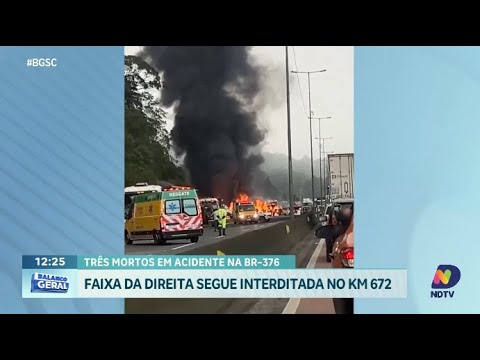 Acidente na BR-376 em Guaratuba deixa três mortos e provoca incêndio