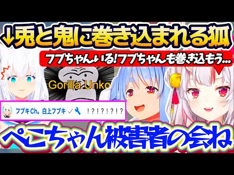 【何も知らない狐】たまたま配信を見に来ただけなのに、兎と鬼から『ぺこら被害者の会(ゴリラうんこの会)』に巻き込まれるフブちゃんw【ホロライブ切り抜き/百鬼あやめ/兎田ぺこら/白上フブキ】