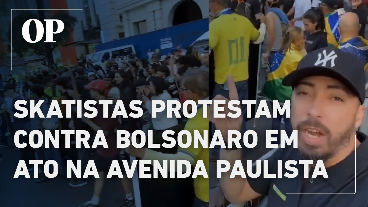 Skatistas protestam contra Bolsonaro em ato na Avenida Paulista; veja o momento