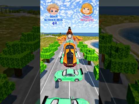 Guys school bus vs girls Bugatti | Beamngdrive #shorts