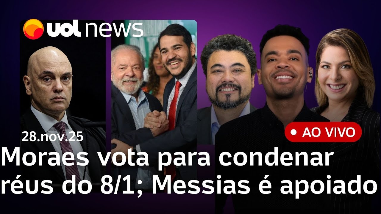 Moraes vota pra condenar réus pelo 8/1; Ministros do STF defendem Messias contra Alcolumbre; Heleno