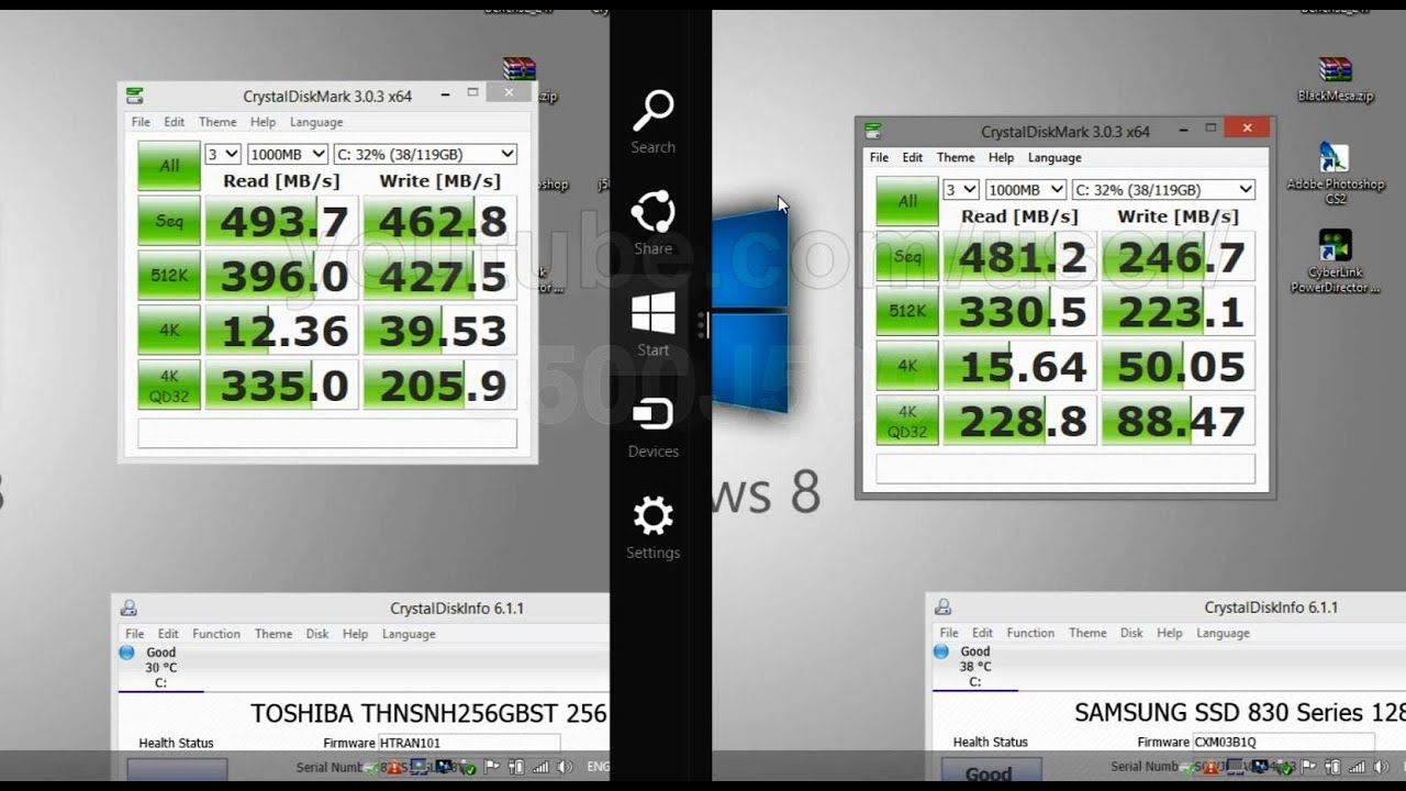 Toshiba SSD Q & Samsung SSD Test Benchmark on Windows 8.1 rc