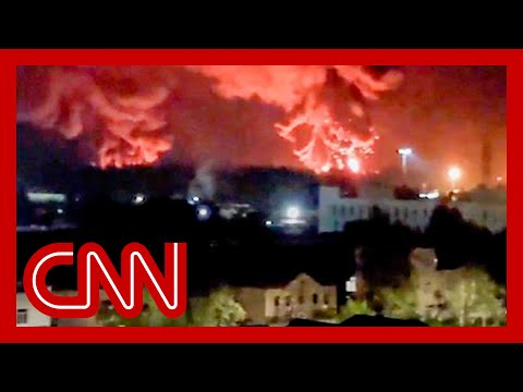 Video shows airplane burning from drone strike during attack on Russia