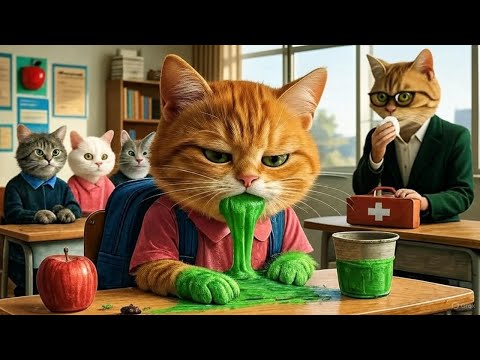 Cat Feels Sick at School 🍎 | Cute Cat School Story for Kids