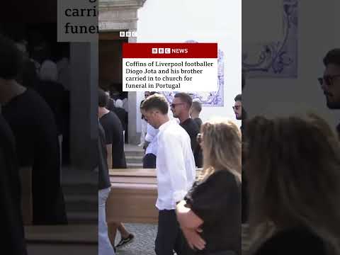 Coffins of Diogo Jota and his brother carried in to church for funeral in Portugal. #BBCNews