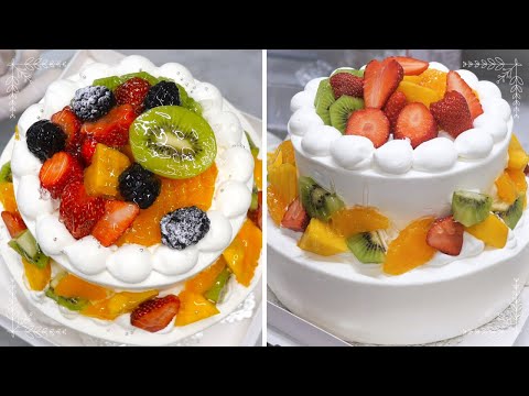 フルーツたっぷり盛り♪オシャレ2段生デコレーションケーキの作り方 ナッペ&生クリーム絞り方