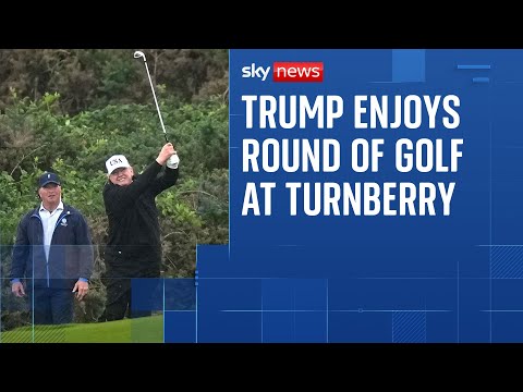 Donald Trump enjoys round of golf at Turnberry as protesters speak out