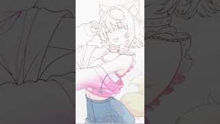 Fuwamoco Fanart】From Sketch to Color ✨💗 HoloEN Cute Anime Art #shorts