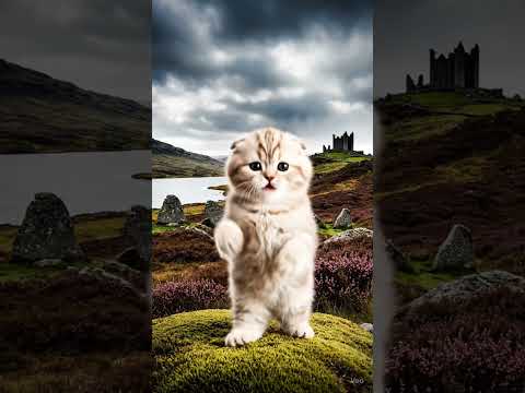 Adorable Scottish Fold Kitten Dances in the Highlands! 🐱💃🏞️ #cat #prompt #animaldance #veo3