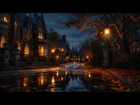 Quiet Corner on Gothic Street on a Rainy Autumn Night | Dark Academia Piano & Violin Music for Study