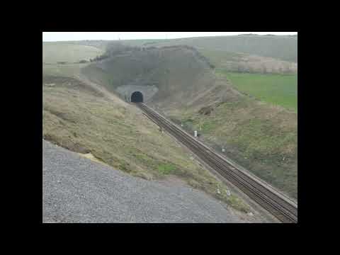 Trains entering Bincombe tunnel 166207 444017 25/01/22