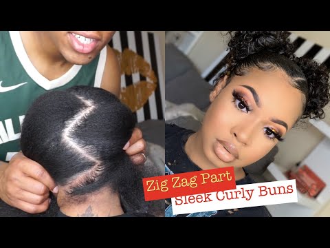 Zig Zag Part Curly Buns