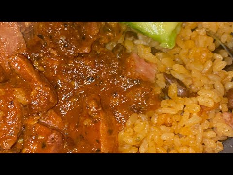 Chicken gizzard stew with rice with gandules & spam #sodelicious #newrecipe #mustwatch #asmr