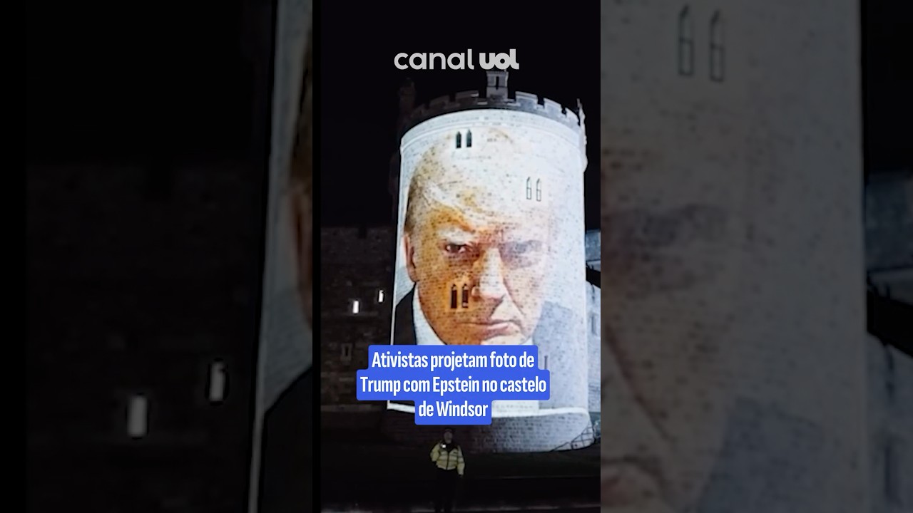Ativistas projetam foto de Donald Trump com Jeffrey Epstein no castelo de Windsor