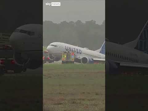 Plane veers off runway and gets stuck in grass at Houston airport
