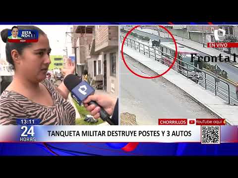 Tanqueta choca contra auto y derriba postes tras despistarse en Chorrillos
