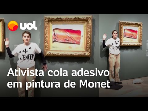 Ativista presa por colar cartaz adesivo sobre pintura de Monet em Paris